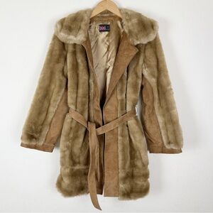 Vintage 70’s Lilli Ann London Leathers Faux Fur Coat With Genuine Leather Trim